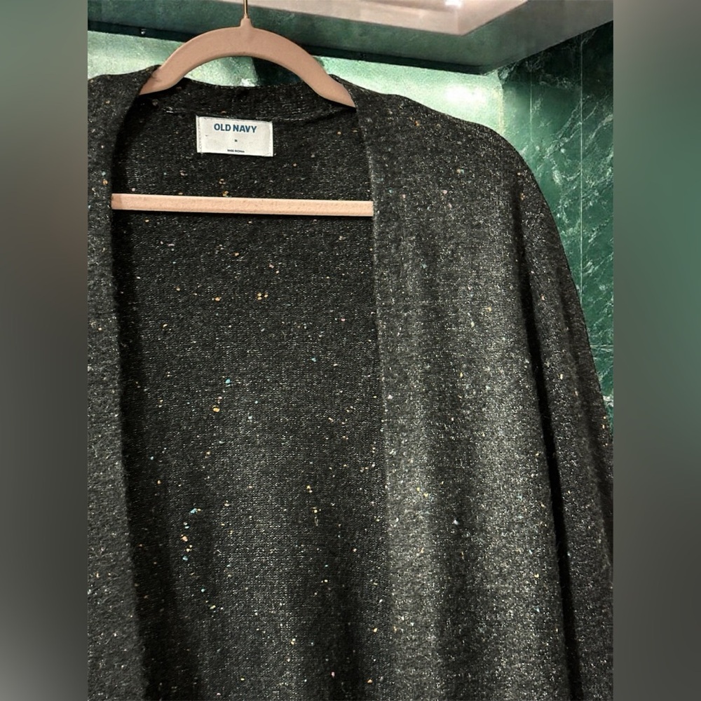 Old Navy Open Cardigan, Black w/ Colorful Stitches Women’s M - Picture 4 of 6
